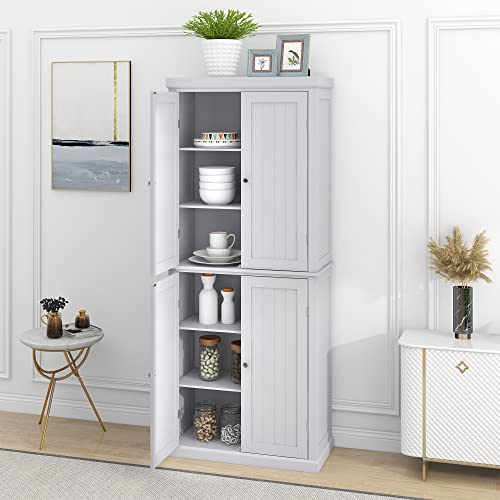 White 72.4-inch Tall Storage Cabinet with 4 Doors and Adjustable Shelves P582