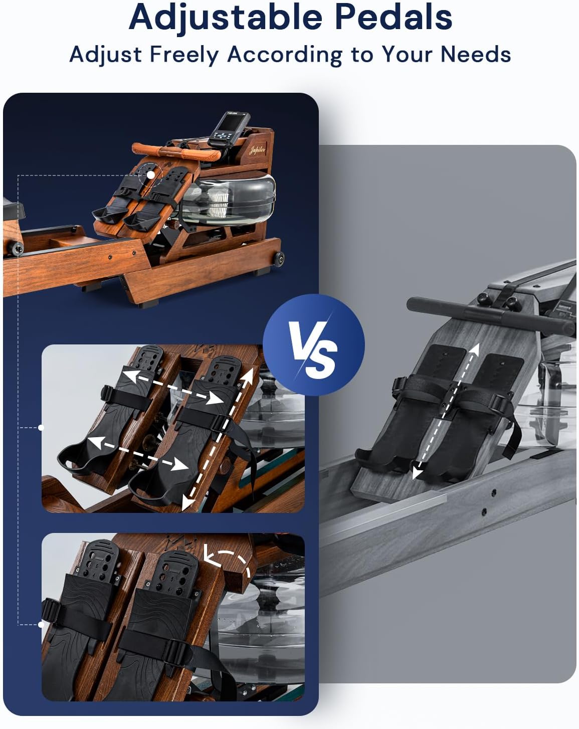 Solid Wood Water Rowing Machine 500Lbs Capacity with Adjustable Footpad I956