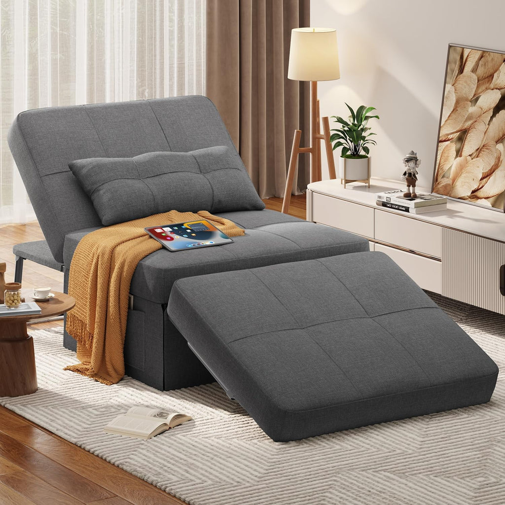 Light Grey 4 in 1 Convertible Sofa Bed with Adjustable Backrest B2785