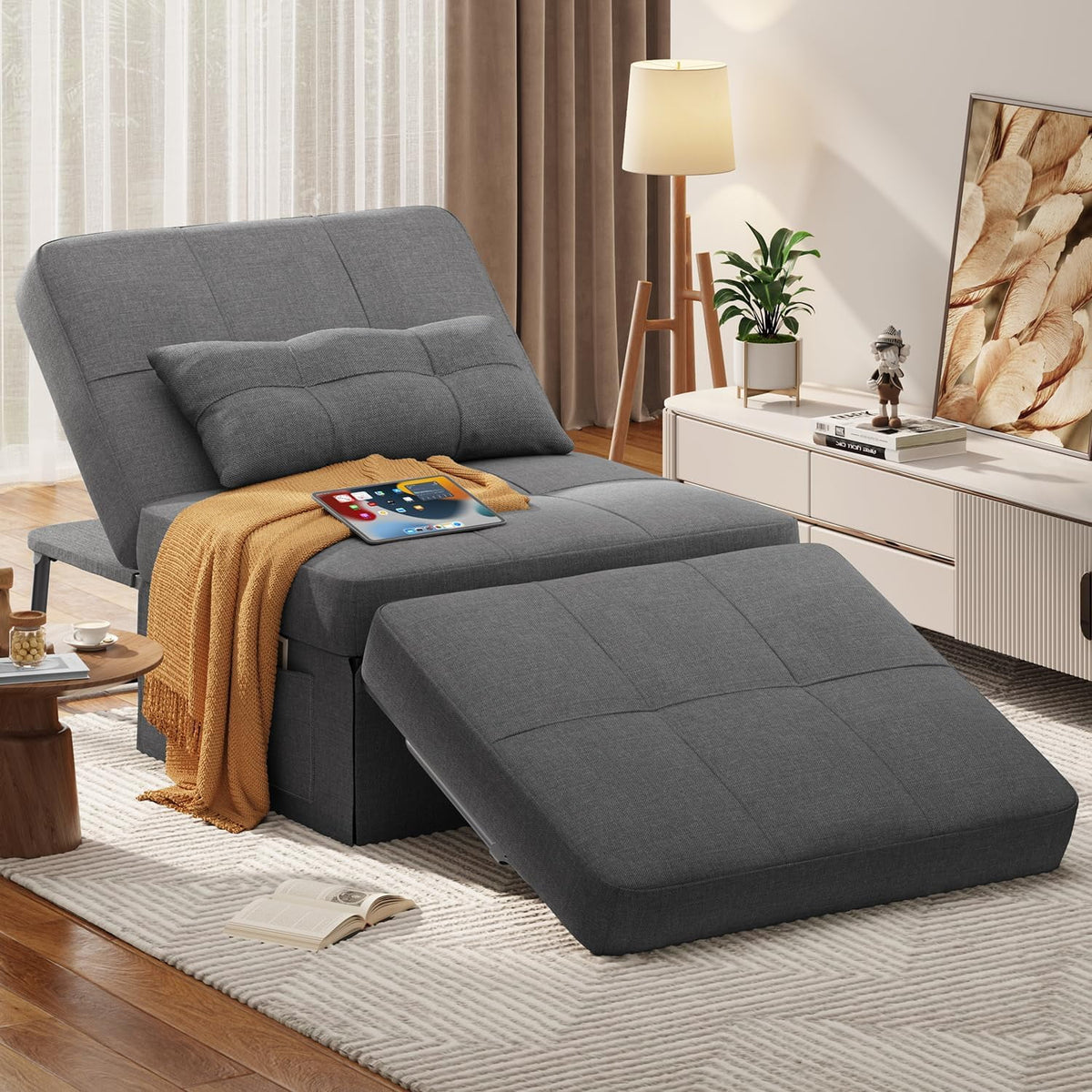 Light Grey 4 in 1 Convertible Sofa Bed with Adjustable Backrest B2785