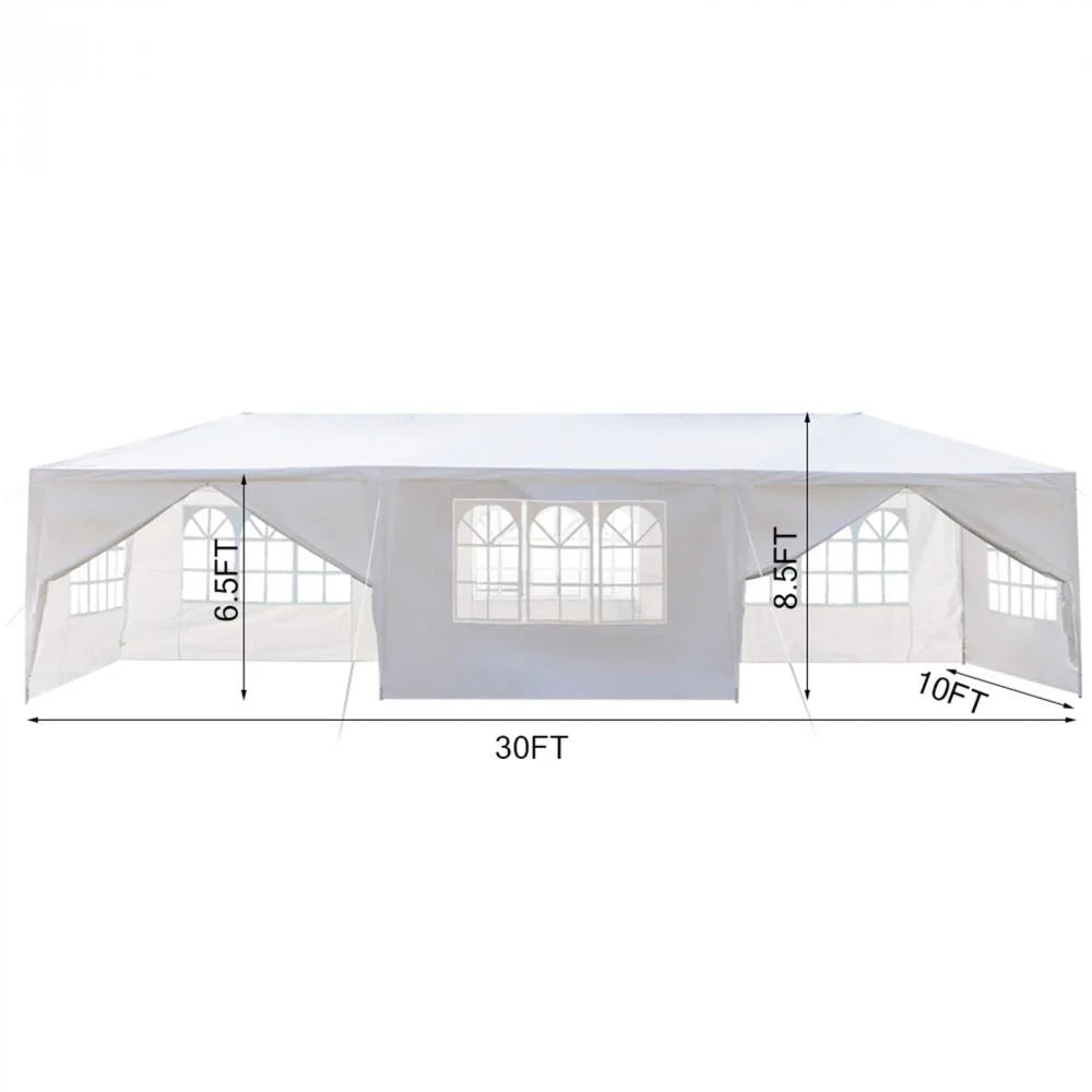30'x 10' Outdoor Party Tent Waterproof White Canopy with Sidewalls N646205