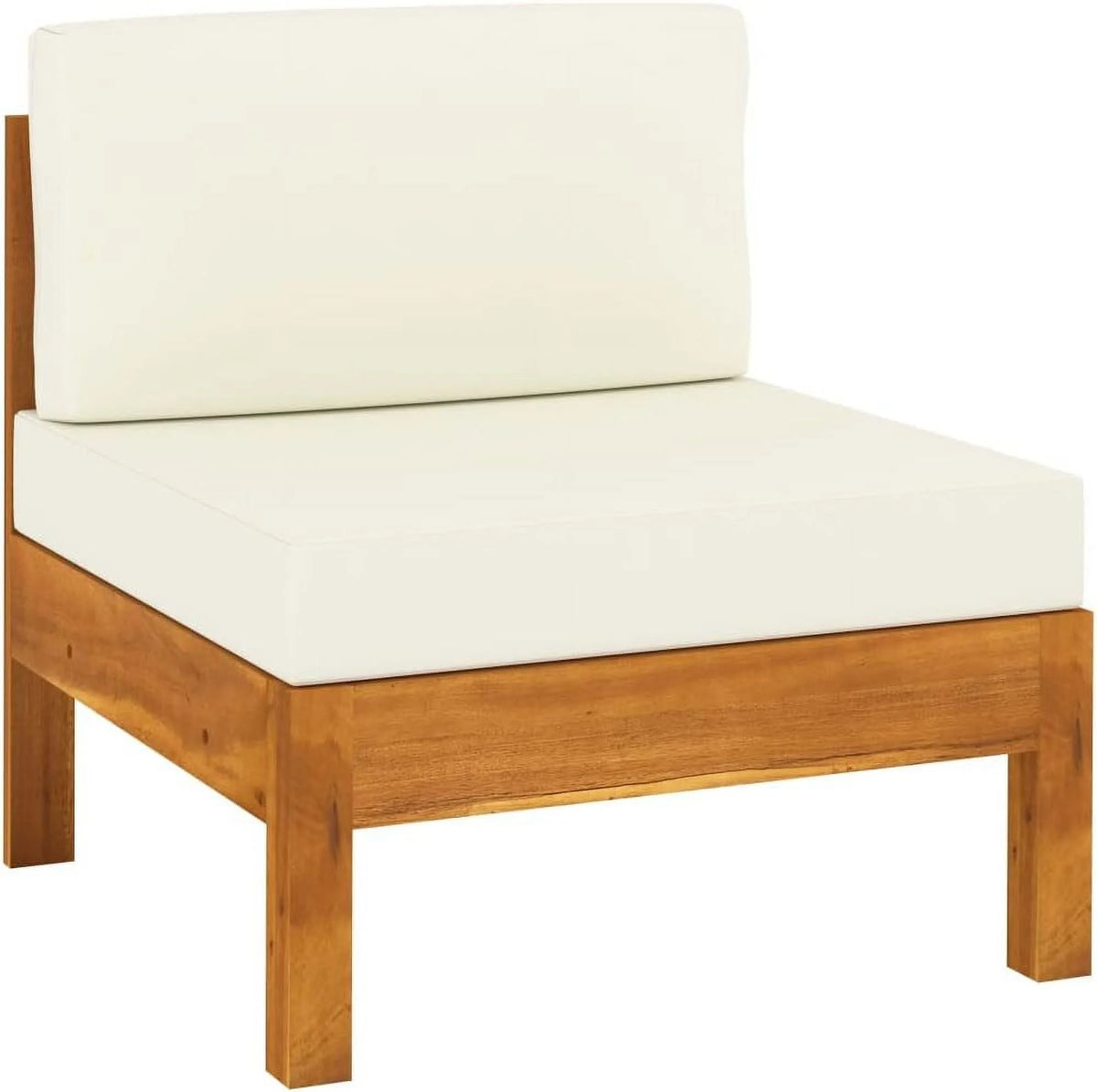 6 Piece Patio Lounge Set with Cream White Cushions Acacia Wood Outdoor Tables W99851