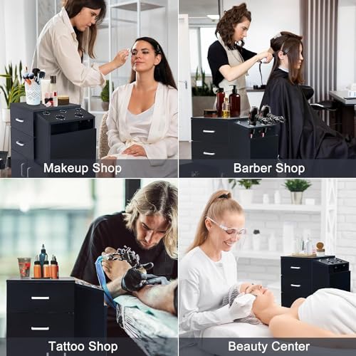 White Rolling Salon Trolley Cart with 5 Hair Dryer Holders, 2 Drawers, 1 Large Cabinet R9334