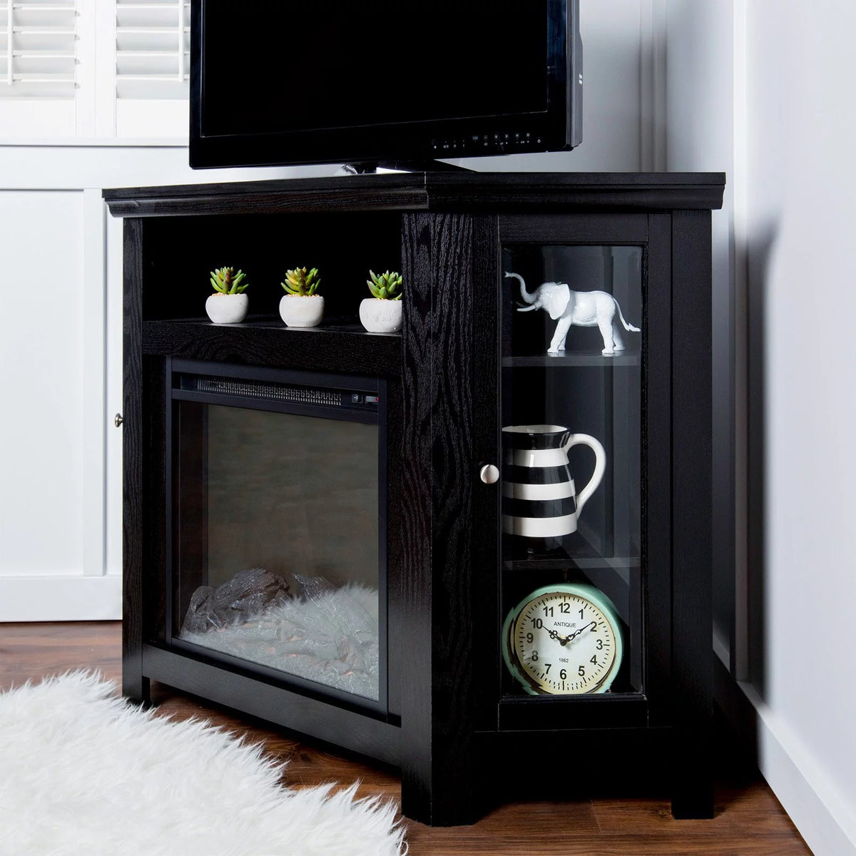 Black Corner Fireplace TV Stand V594