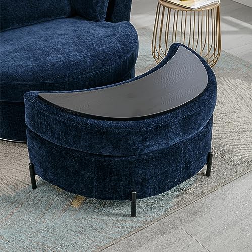 Beige Chenille Upholstered Swivel Accent Barrel Chair with Storage Bench and Ottoman F415