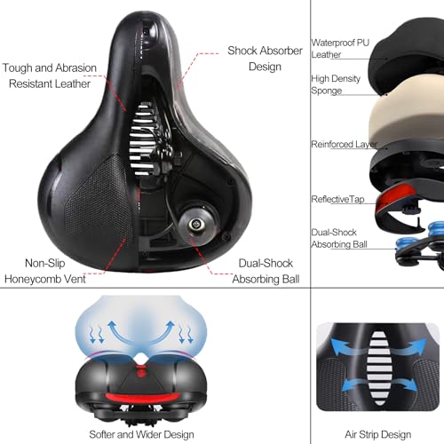 Wide Bicycle Saddle Seat with Dual Shock Absorbing Ball, Thickened Memory Foam, Waterproof N1402