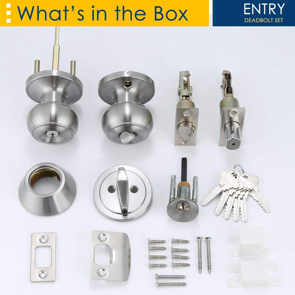 Satin Nickel Entry Door Knob and Deadbolt Combo Pack of 2 Y4241
