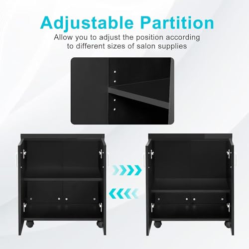 White Rolling Salon Trolley Cart with 5 Hair Dryer Holders, 2 Drawers, 1 Large Cabinet R9334