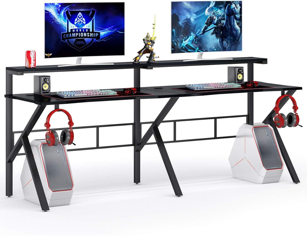 78 inches Double Computer Desk with Hutch Monitor Shelf N56719