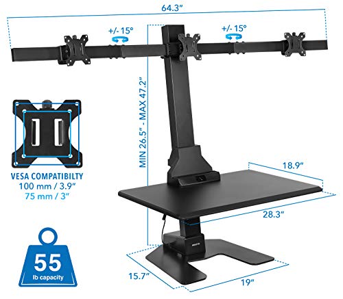 Triple Monitor Electric Standing Desk Converter with 3 Mounts for Screens up to 32" Q275