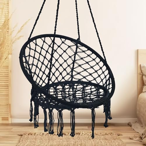 Black Macrame Hanging Swing Chair Set of 2 I24440