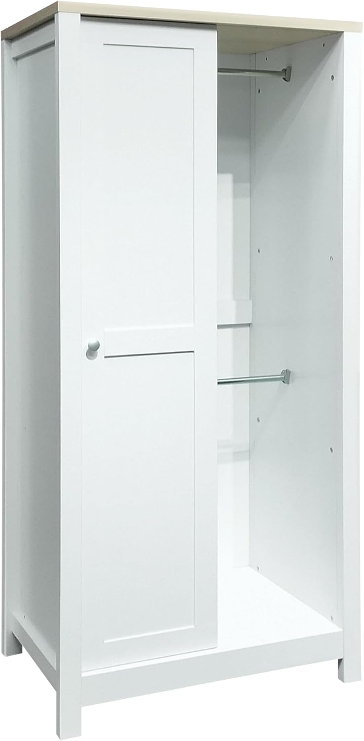 White Freestanding Wooden Armoire Wardrobe with 1 Sliding Door and 2 Drawers R690851