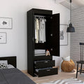 White 2 Door 1 Drawer Wood Armoire Wardrobe with Shelves and Hanging Rod U465724