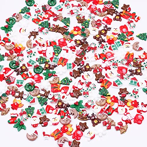 100pcs Christmas Slime Flatback Charms, Assorted Craft Resin Ornaments Miniature Ornaments Set R329