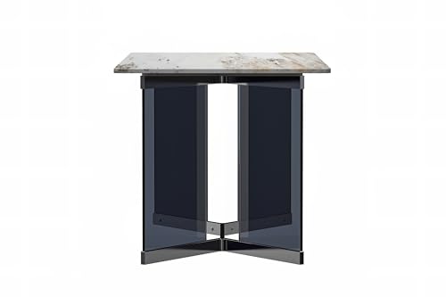 Medium Grey 71 Inch Rectangular Table with Glass Top and Stainless Steel Base V94920