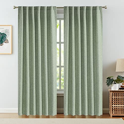 Sage Green Faux Linen Curtains 84 Inches Long Set of 2 Panels D696