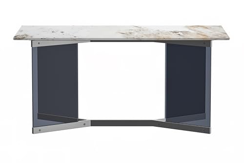 Medium Grey 71 Inch Rectangular Table with Glass Top and Stainless Steel Base V94920