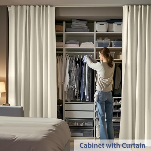 Blackout Room Divider Curtain with White Rail, W8.3 x H7ft T837