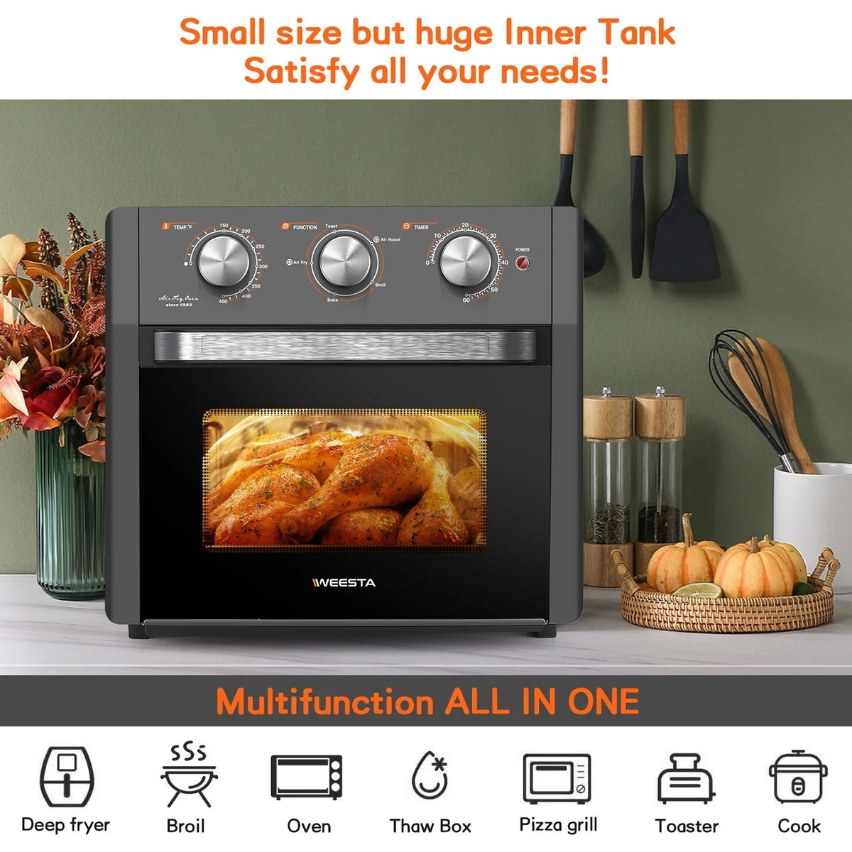 1300W 20Qt Air Fryer Toaster Oven Combo with Non Stick Basket Z896