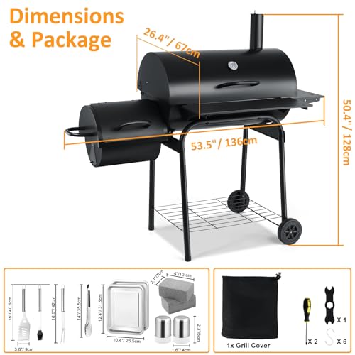 13 Pcs Charcoal Grill with Offset Smoker C845