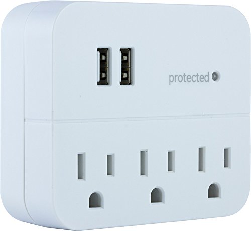 3-Outlet Surge Protector with 2 USB Ports, White H4577