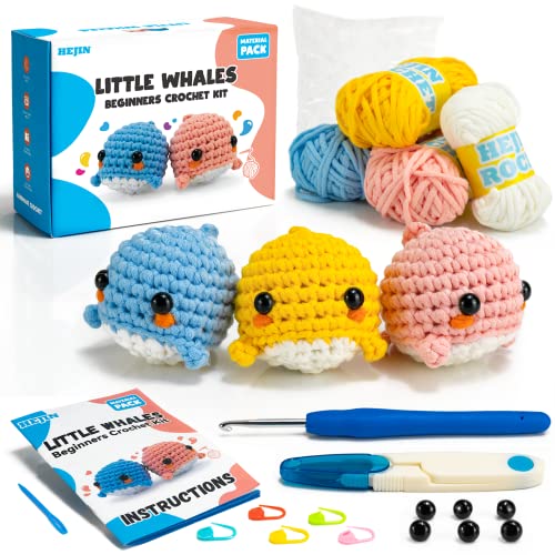 3PCS Crochet Animal Kit with Yarn, Eyes, Stuffing, Crochet Hook Q611508