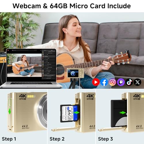 Blue 44MP Digital Point and Shoot Camera with 64GB SD Card Z4128