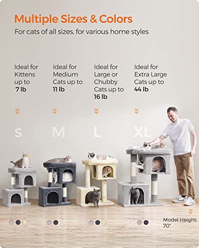 Light Gray Cat Tree with 2 Cat Caves and Scratching Post U638