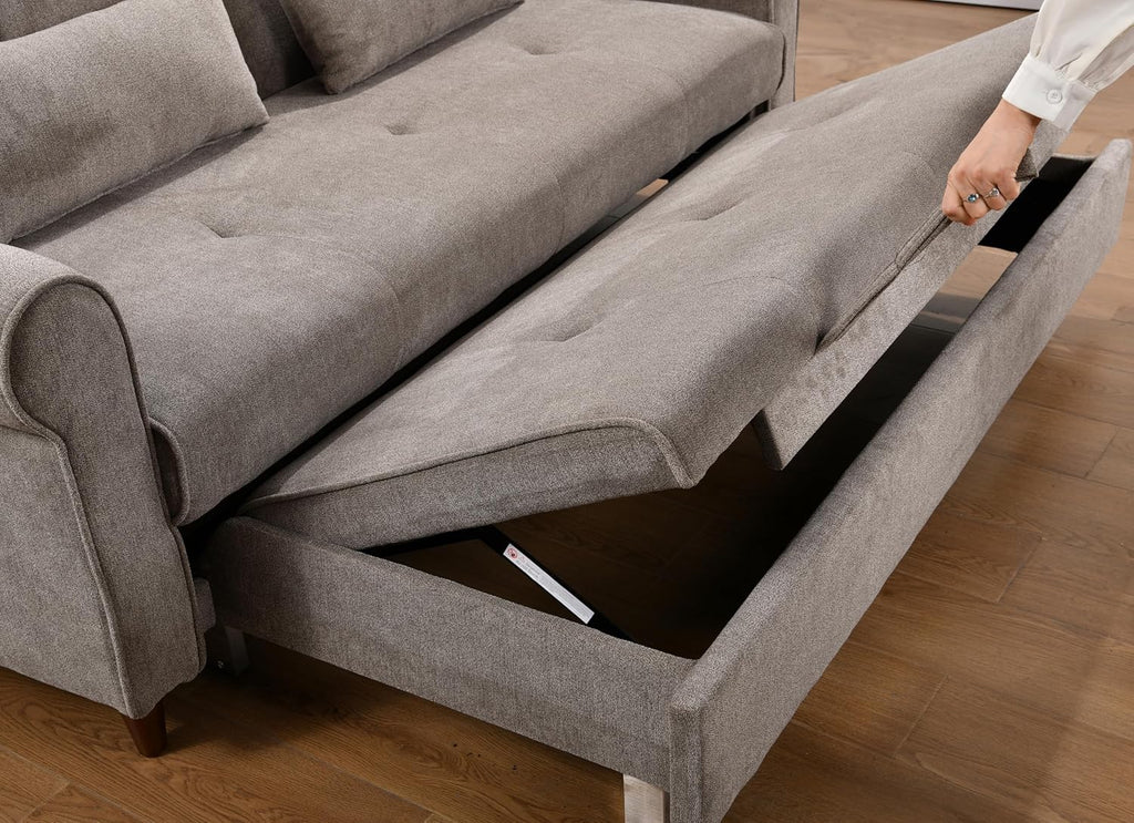 Brown Fabric Convertible Sleeper Sofa Bed with Pullout Bed and 2 Pillows X960