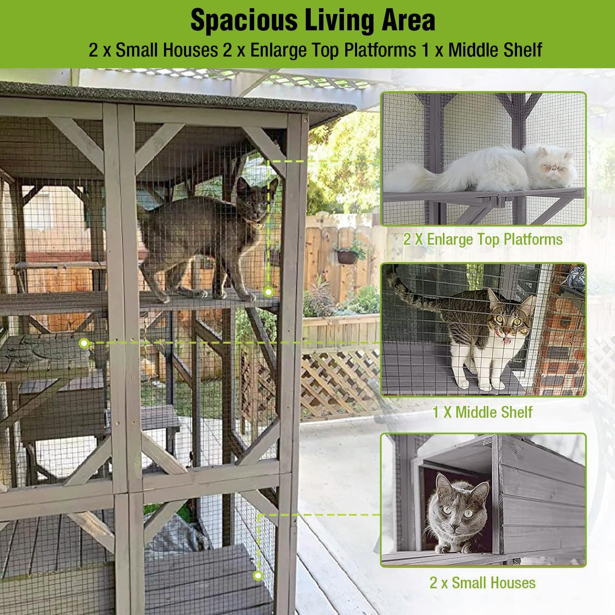 Large Cat House Outdoor Cat Enclosure with Door, Platform & Small House P558736
