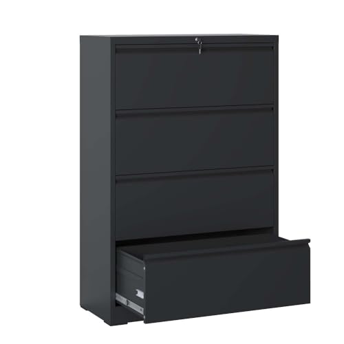 4 Drawer Metal Lateral File Cabinet Black N405026