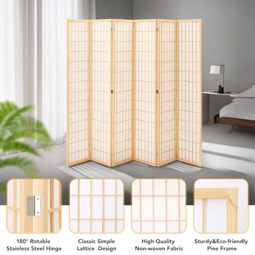 6 Panel Natural Wood Room Divider K385