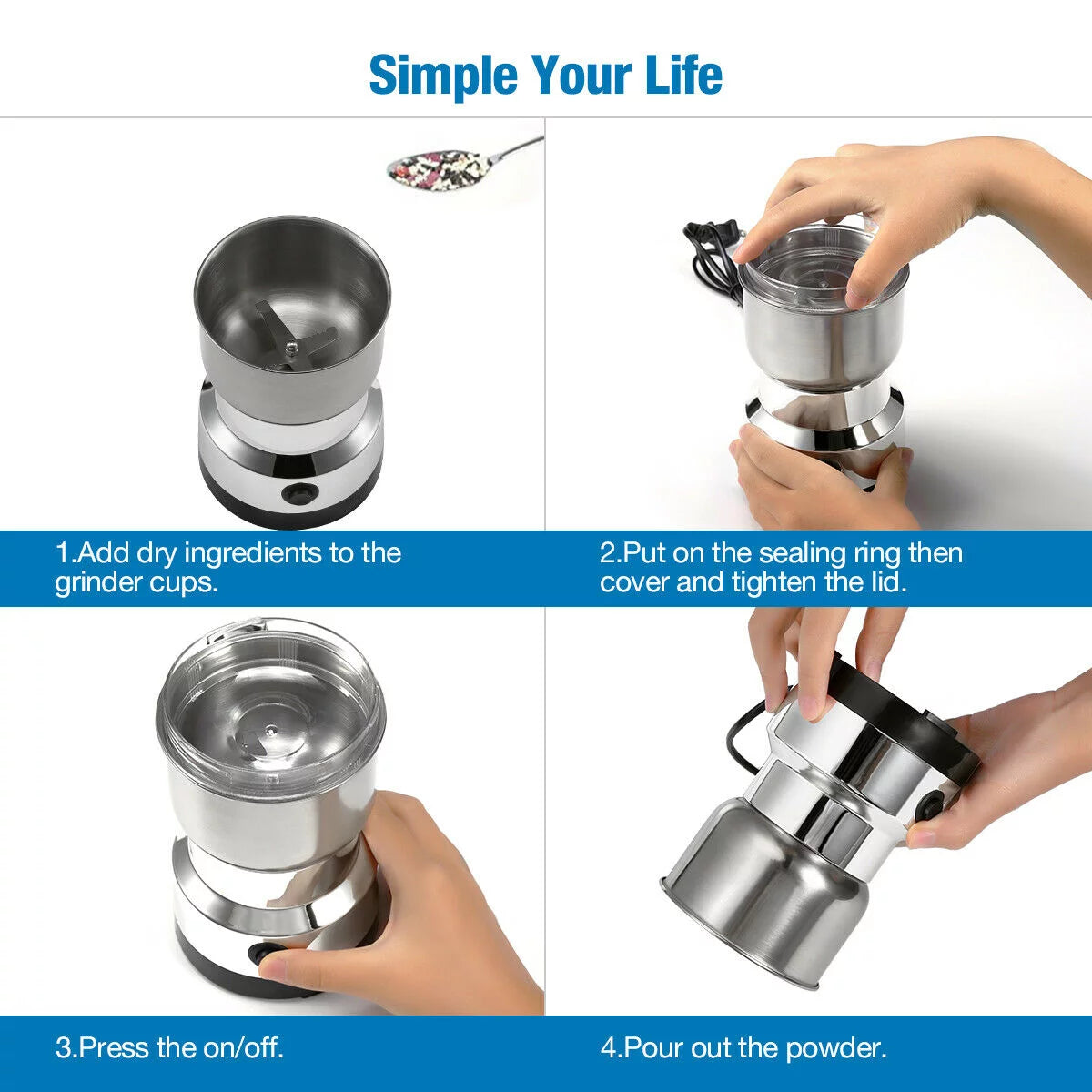 Stainless Steel Electric Coffee Bean Grinder R120729