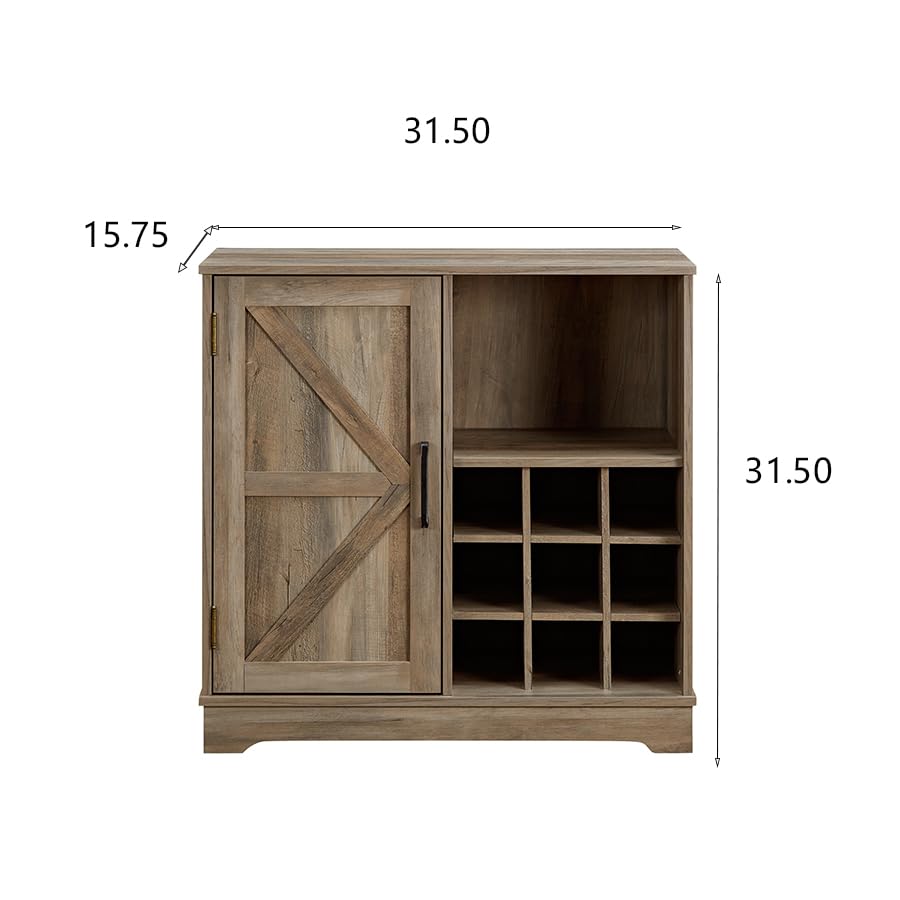 Gray Wash Farmhouse Coffee Bar Cabinet with Drawer and Sliding Barn Door T543171