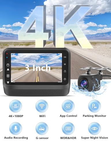 4K+1080P WiFi Dual Dash Cam with 3’’ IPS Screen and 64GB Card L5473