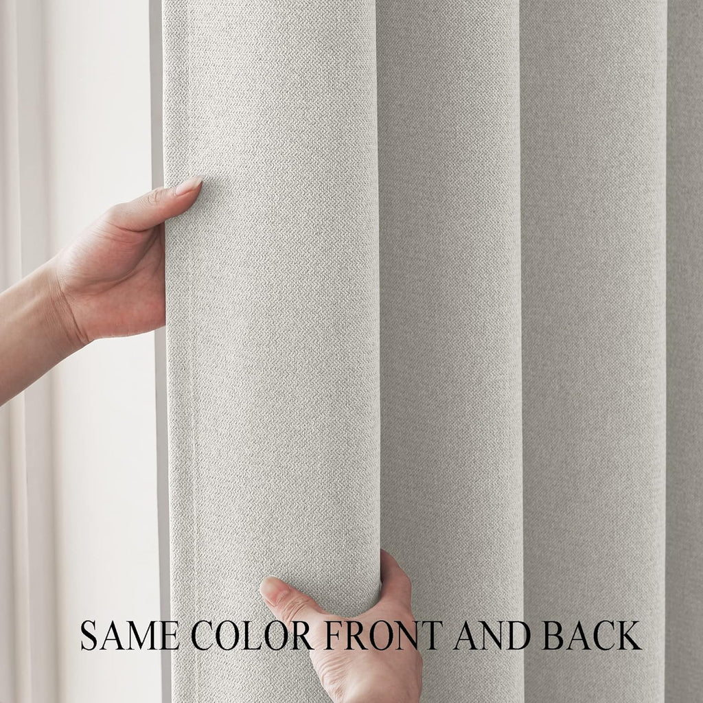 Faux Linen Total Blackout Extra Long Curtain, 52 x 144 Inch, 1 Panel, Silver White K573