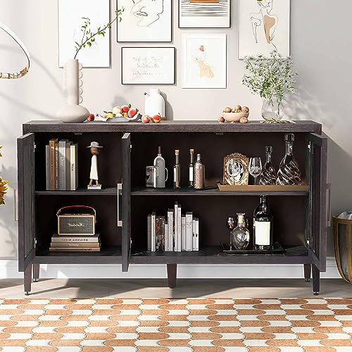 Black Glass Door Sideboard Cabinet with Adjustable Shelf B75823