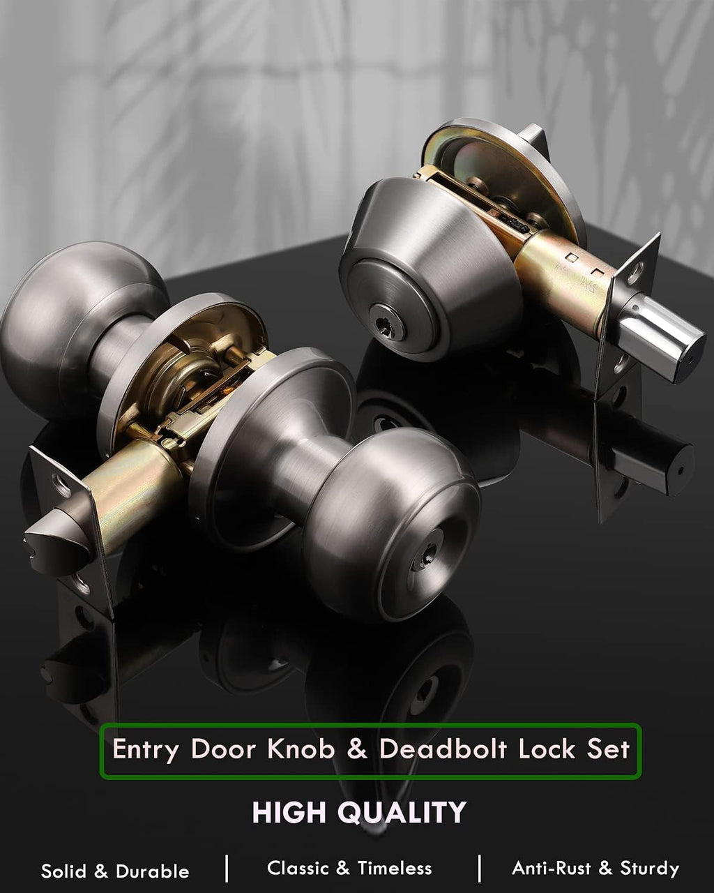 Satin Nickel Entry Door Knob and Deadbolt Combo Pack of 2 Y4241