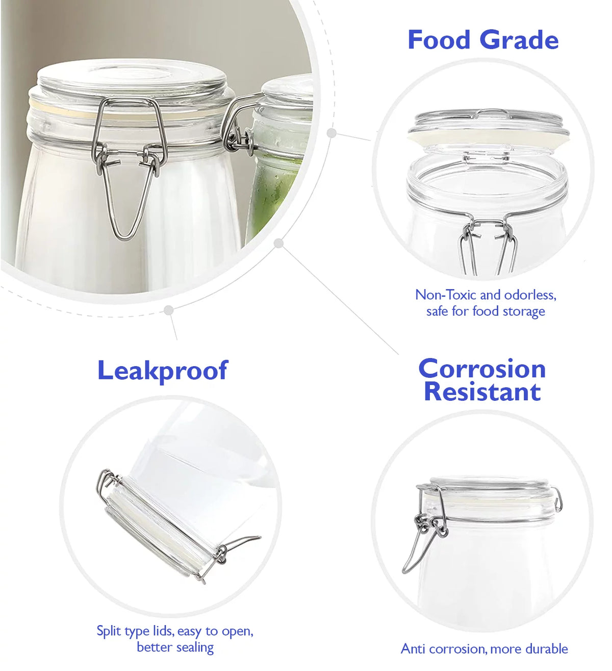 34oz Glass Jars with Airtight Lids, Wide Mouth Mason Jars, 4 Pack D5946