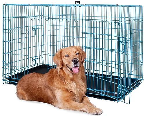 42 Inch Folding Metal Wire Dog Crate with Divider Panel, Removable Tray, Black T2061