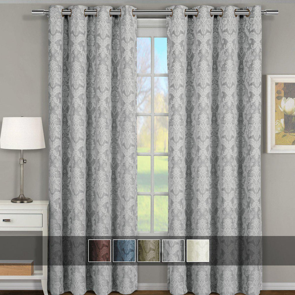Blair Damask Floral Curtains Jacquard Drapes Grommet Top Panels (Set of 2)