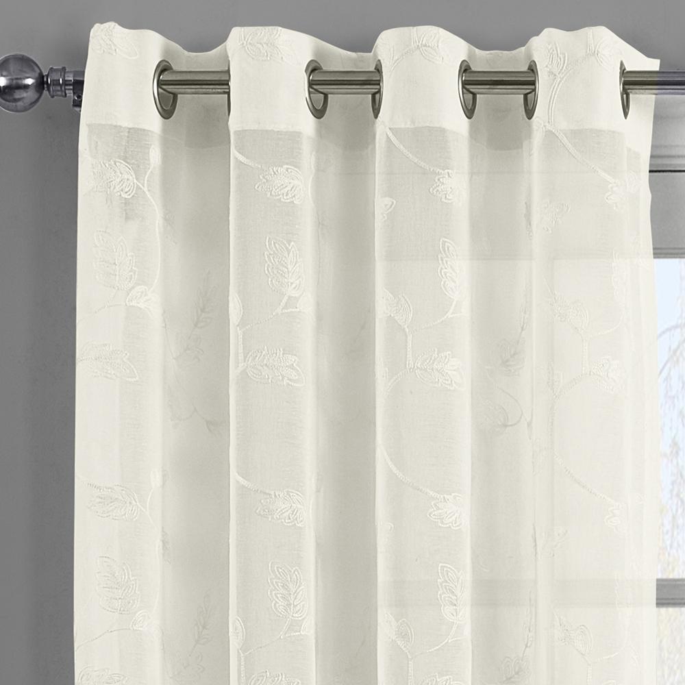 Brook Embroidered Grommet Top Sheer Window Curtain Pair (Set of 2)