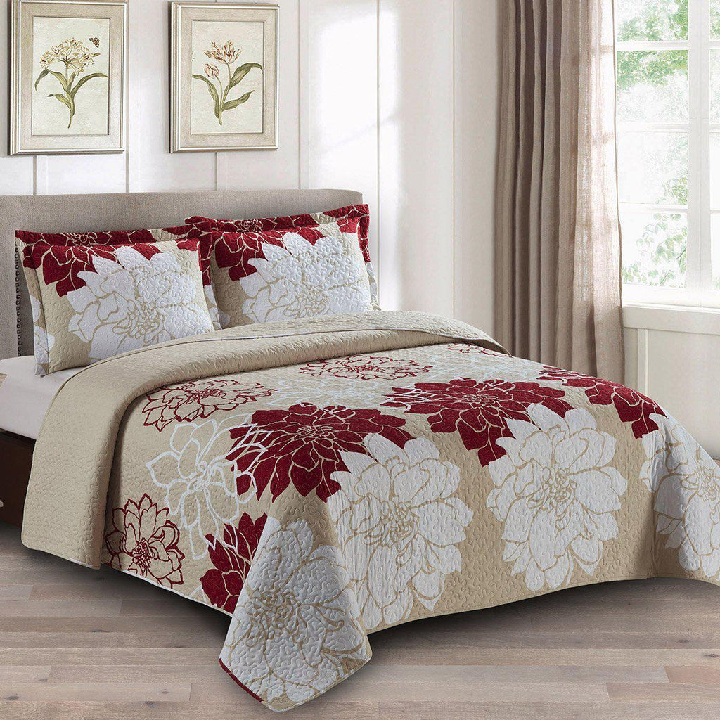 Helena Burgundy Quilt - Bedspread Set