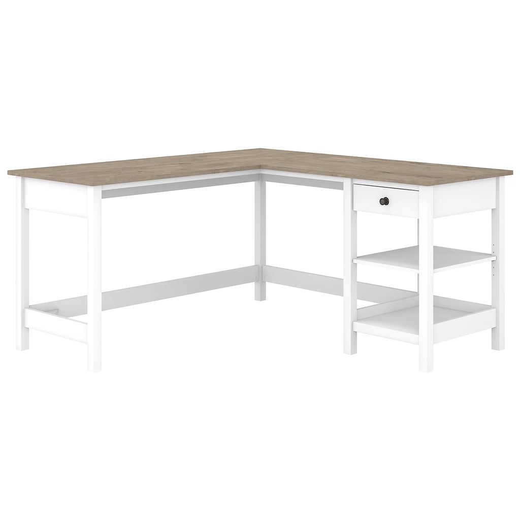 60W L Shaped Computer Desk with Storage in Shiplap Gray and Pure White Z975056