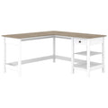 60W L Shaped Computer Desk with Storage in Shiplap Gray and Pure White Z975056