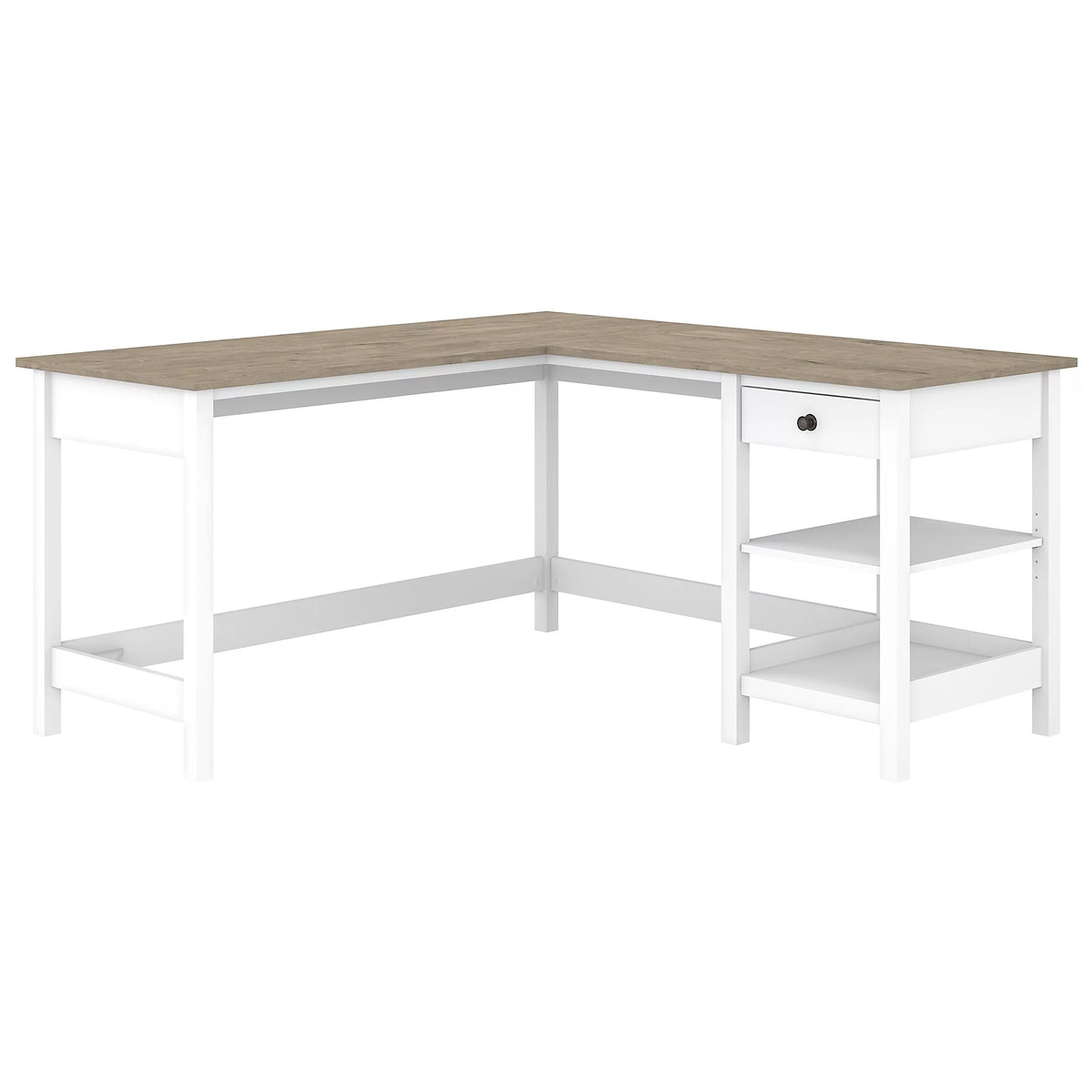 60W L Shaped Computer Desk with Storage in Shiplap Gray and Pure White Z975056