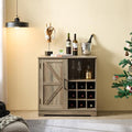 Gray Wash Farmhouse Coffee Bar Cabinet with Drawer and Sliding Barn Door T543171