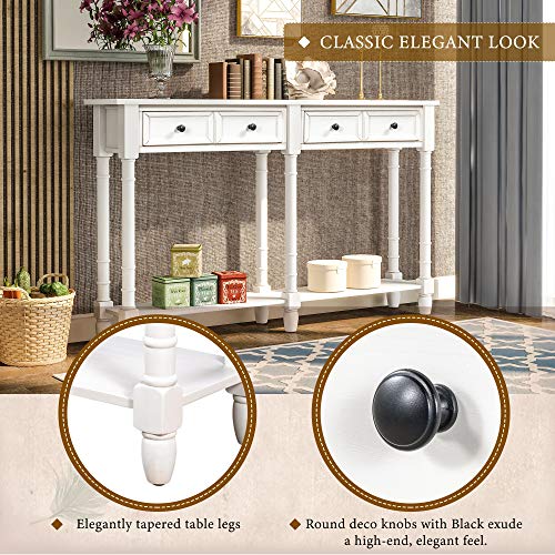 Espresso Wood Narrow Console Table with Drawers and Bottom Shelf Q319