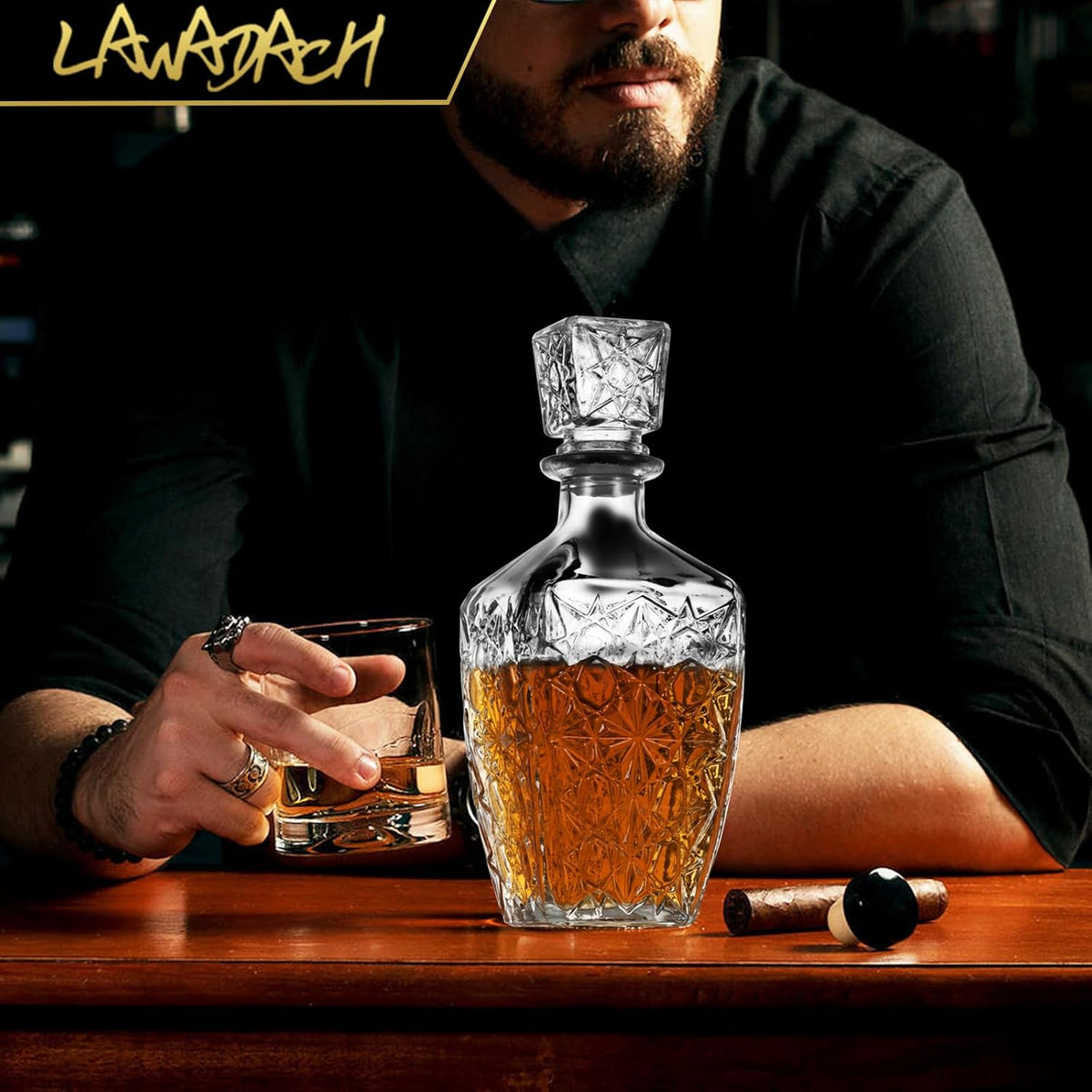 Glass Whiskey Decanter Set of 3 (28oz*2, 31oz*1) R976000