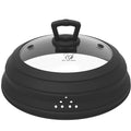 11.8 inch Vented Glass Microwave Splatter Cover with Collapsible Silicone, Black F5350